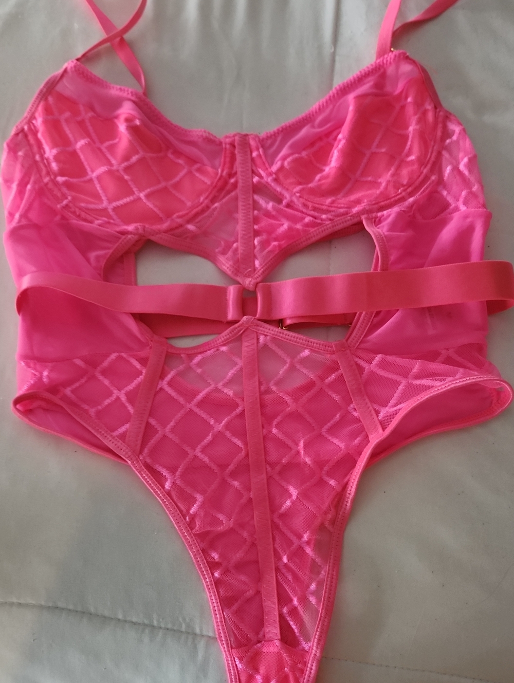 Women's Hot Pink Lace Cutout Bodysuit